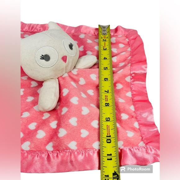Cuddle Time Pink Owl Lovey Baby Security Blanket Heart Print Satin Trim - Picture 6 of 6